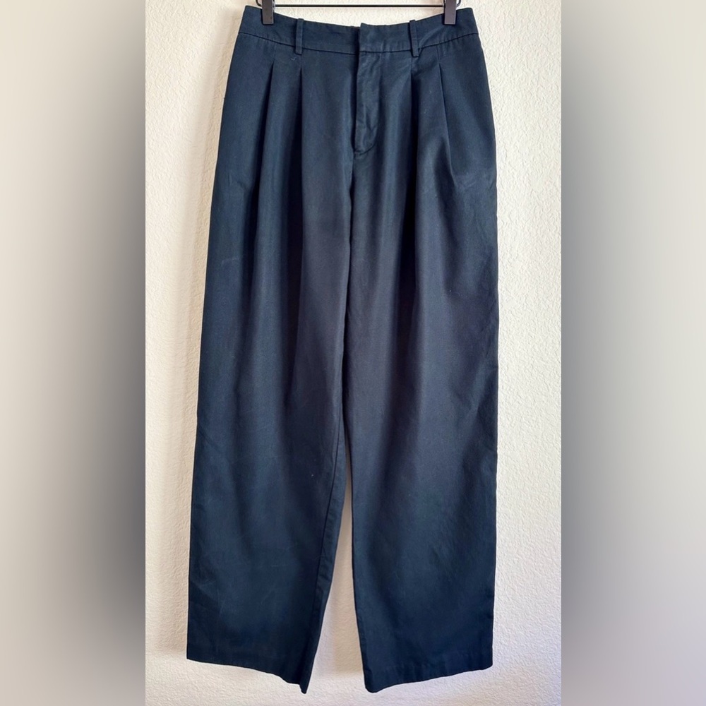 WAYF Pleated Front Wide Leg Pants Black Cotton High Rise Women’s Small Classic